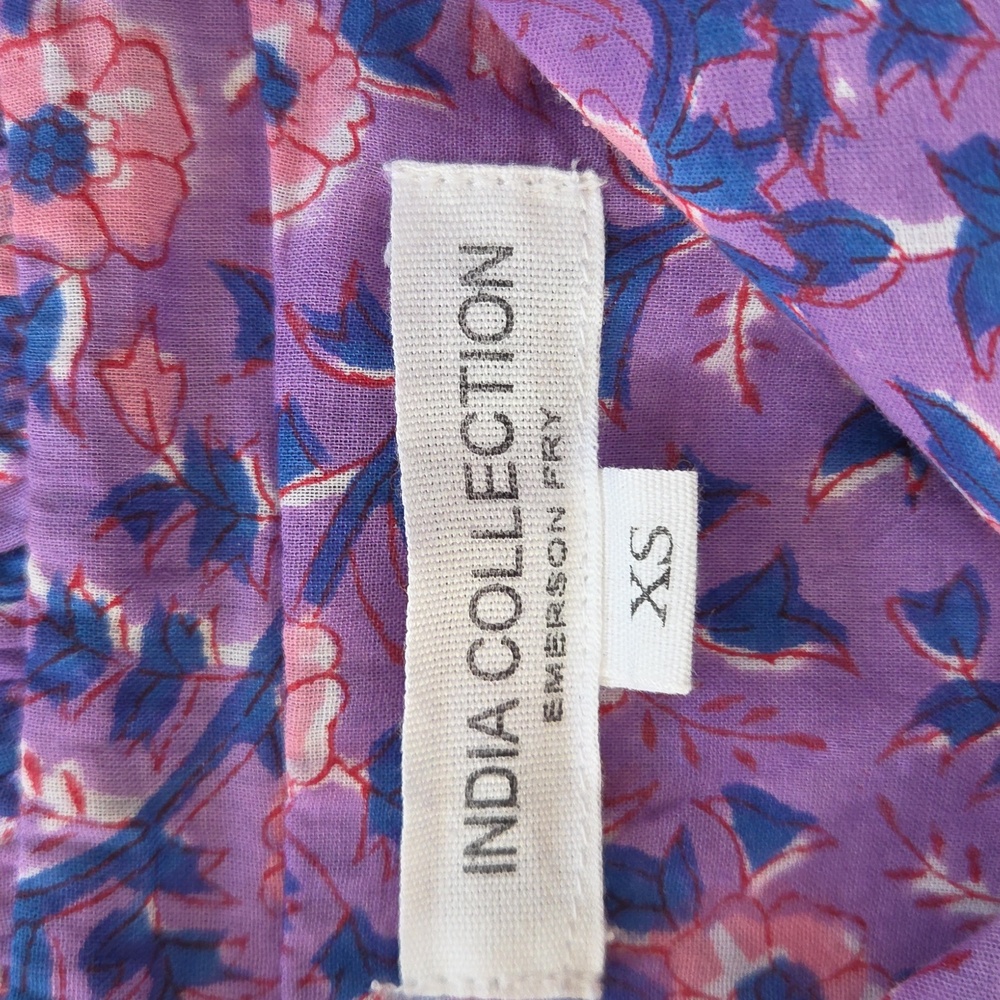 Emerson Fry India Collection Emmaline Blouse Floral Purple Pink Size XS Cotton - Picture 7 of 11